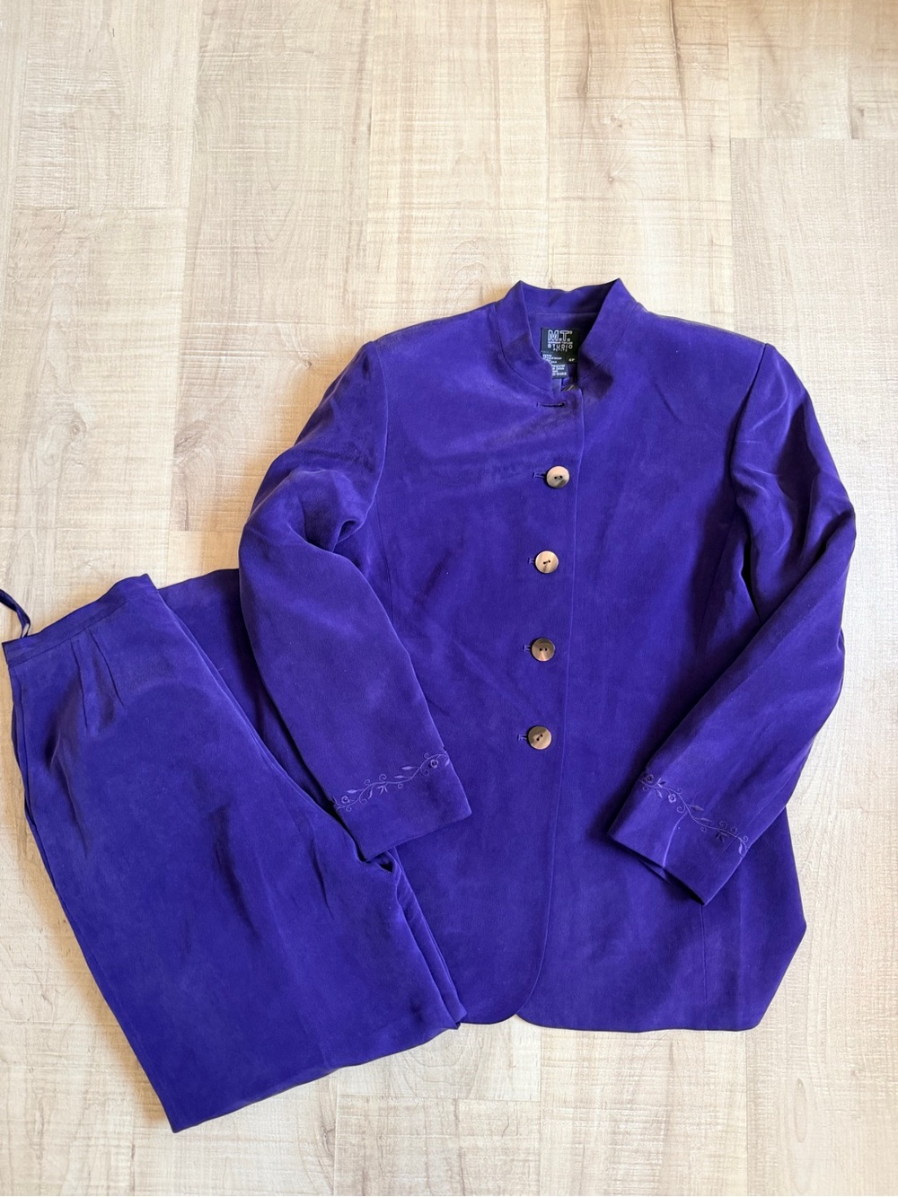 Vintage Morgan Taylor Deep Purple Silk Blazer and Pants Set